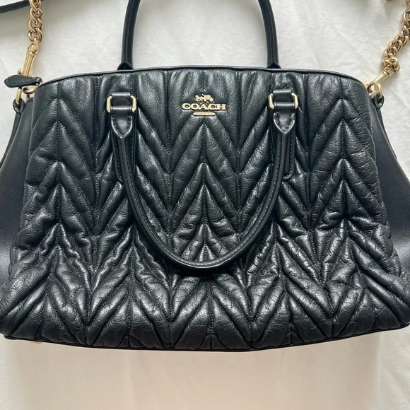 Coach Black Quilted Satchel with Gold Chain